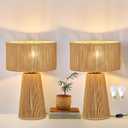 YYJLX Boho Table Lamp Set of 2 Large Rattan Gold Nightstand Lamp with Dimmer Switch Farmhouse Bedside Lamp for Living Room Bedroom Office(Includes E26 Bulbs)