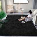 DweIke Fluffy Black Rugs for Bedroom Living Room, 8x10 Large Soft Plush Shaggy Dark Girls Boys Kids Rug, Non-Slip and Machine Washable Carpet for Dorm Nursery Classroom Decor
