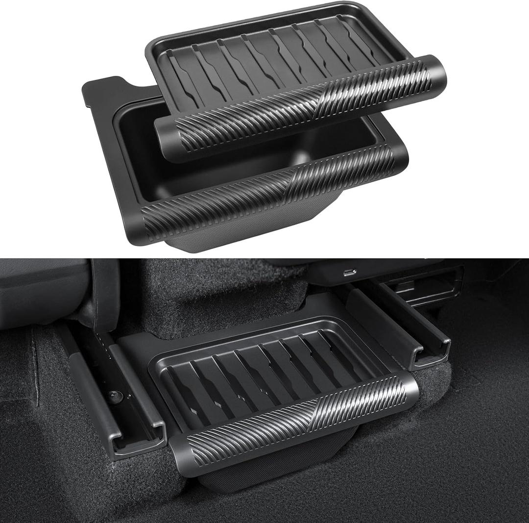 New 2026 Model Y Juniper Backseat Trash Can Organizer TPE Storage Box with Anti-Slip Lid Cover Underseat Storage Tray for 2025-2026 Tesla Model Y Juniper Accessories
