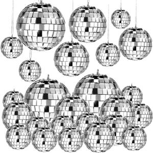 MTLEE 20 Pcs Disco Balls Decoration Mirror Disco Ball Assorted Silver Hanging Mini Glass Different Sizes Reflective with Rope for 70s Wedding Dance Music Prom Props (2.4 Inch, 2 Inch, 1.6 Inch, 1.2 Inch)