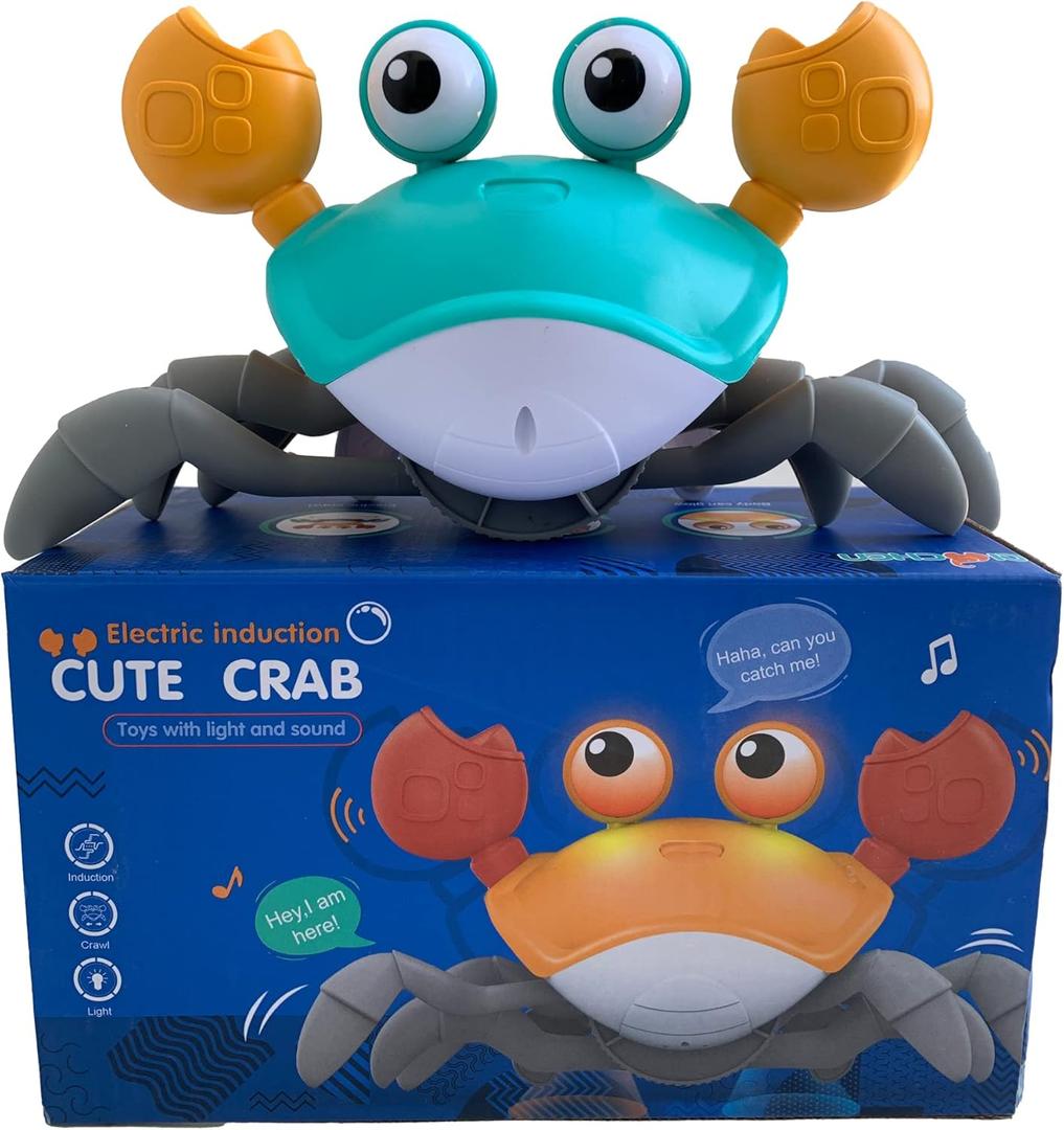 HUT Crawling Crab Baby Toy with Light Up for Kids Toddlers, Musical Toy with Automatically Avoid Obstacles, Sensory Walking Crab Toy for Kids, Tummy Time Crab Pet Toy Gift (Green)