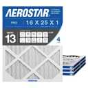 Aerostar 16x25x1 MERV 13 - 4 Count - Pleated HVAC, Furnace & Air Conditioner Filters - Removes Bacteria, Dust, Cold & Flu Germs, Lint, Mold, Pet Dander, Allergy-Causing Pollen, Smog, Smoke & Viruses
