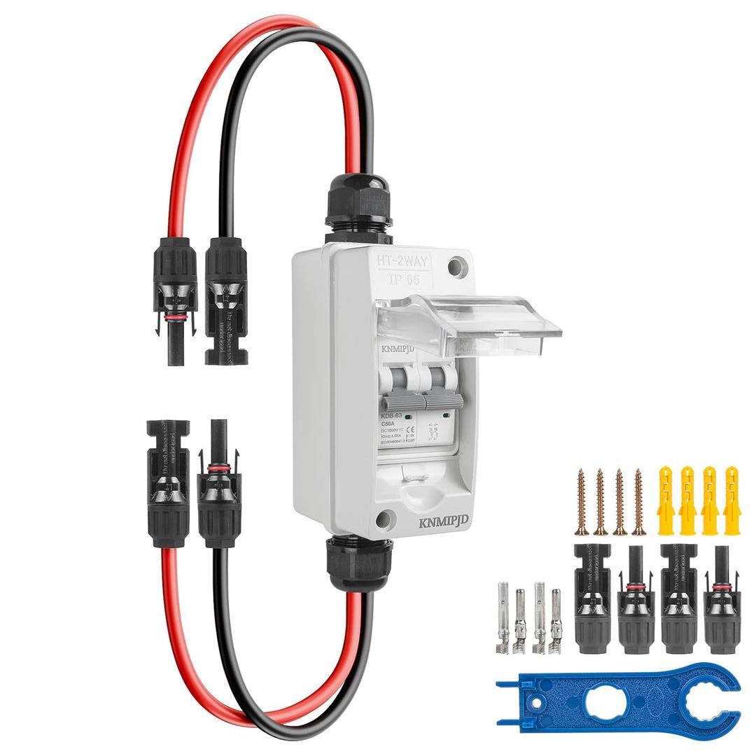Solar Panel Disconnect Switch 1000V 50A Solar Breaker with IP65 Outdoor Breaker Box PV Disconnect Switch for Panel Home Battery System (DC1000V 50Amp)