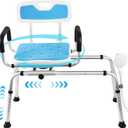 Sliding Shower Chair Tub Transfer Bench with Swivel Seat-Adjustable Height, Padded Armrests & Non-Slip Feet - Shower Chair for Inside Tub, Ideal for Seniors & Disabled