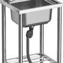 Free Standing Stainless-Steel Single Bowl Kitchen Sink Set with Faucet, Utility Washing Hand Sink for Indoor and Outdoor Use (21.6"D x 17.7"W x 31.5"H)