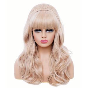 Rugelyss Long Strawberry Blonde Mixed Wig with Bang Retro Bouffant Beehive Wigs fits 80s Costume or Halloween Party