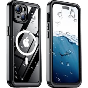 Temdan Magnetic for iPhone 15 Plus Case Waterproof,Built-in Screen Protector [IP68 Underwater][15FT Military Dropproof][Dustproof][Compatible with MagSafe] 360 Full-Body Shockproof iPhone Case-Black