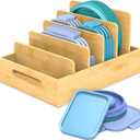 Retro Shaw Bamboo Food Container Lid Organizer with Adjustable Dividers for Cabinet, Lid Organizer for Plastic Lids and Covers Kitchen Storage and Organization (Tall)