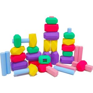 36 PCS Silicone Building Blocks Set for Kids Ages 3+ Years, Soft Colorful Toddler Blocks in 6 Colors and 6 Shapes, Safe Creative Toddler Toys, Stacking Blocks for Family Games Classroom Supplies
