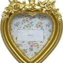 Aispama Cute Picture Frame with Heart Shape,HandCrafted Resin Vintage Ornate Style Picture Frames for Wall or Tabletop Display, Antique Gold 4x4 Inch Resin Photo Frame for Home Décor