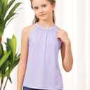 GORLYA 2 Pack Girls Halter Neck Summer Sleeveless Shirt Multipacks Casual Curvy Tank Tops for 6-14Y(GOR1232,8Y,Green+Lilac) (Green)