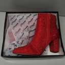 ABSOLEX Women Pointed Toe Rhinestone Block Medium Heel Ankle Booties (5, Red)