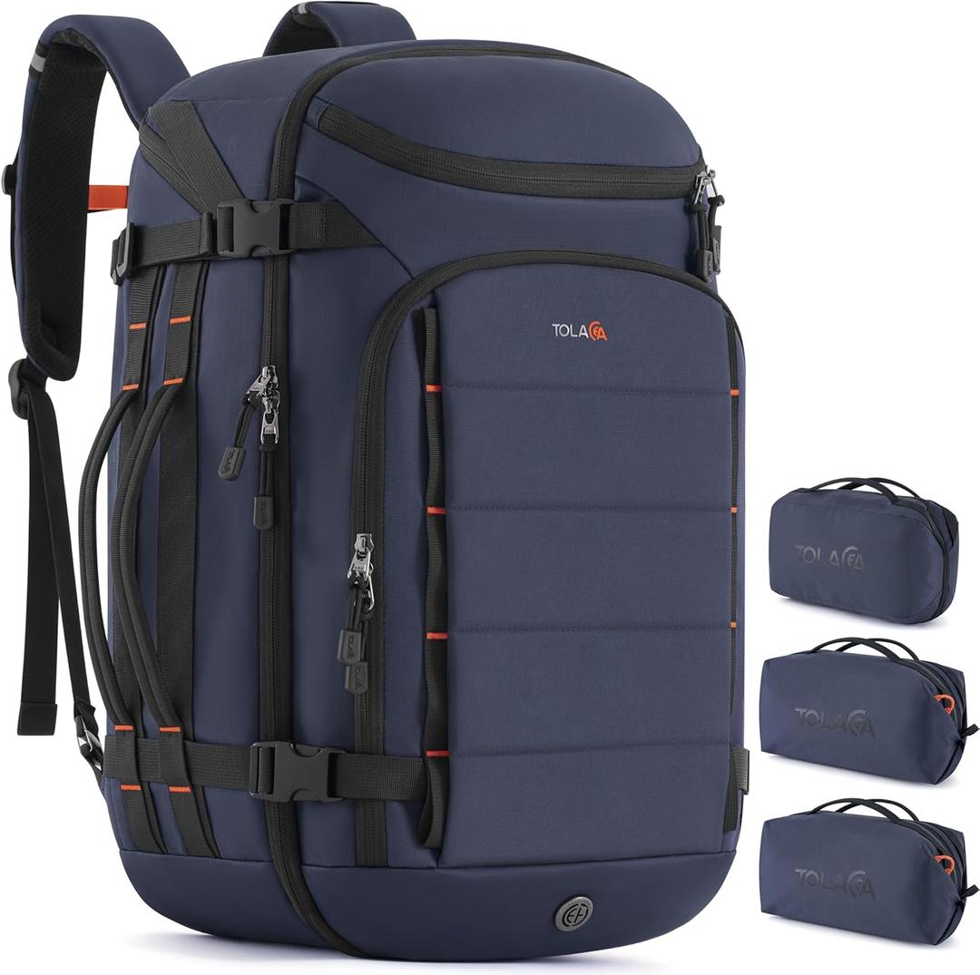 Tolaccea Travel Backpack Carry On 40L, Large Laptop Backpack with 3 Packing Cubes, Flight Approved Duffel Luggage Bag for Men Women, Water-resistant Business Rucksack Daypack, Fits 15.6" Laptop, Navy