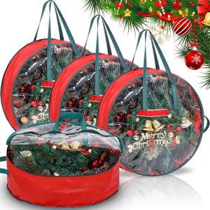 Shappy 4 Pcs Christmas Wreath Storage Bag Clear Wreath Box Wreath Storage Containers with Clear Window and Handle Christmas Garland Storage Containers for Xmas Holiday Seasonal Storage (24 Inch)