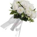 ABOOFAN Bridal Bouquet Wedding Bouquet Wedding Supplies Bouquets for Wedding Artificial Flower Bouquet Wedding Throw Bouquet Bridal Holding Bouquet White Handheld Pearl Flowers Bridesmaid, 25X25X25CM