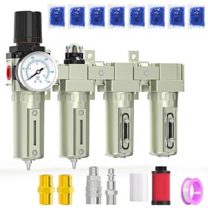 4 Stage Heavy Duty Industrial Grade 3/4" NPT Air Drying System For Plasma Cutter and Paint Spray, Coalescing Filter,Particulate Filter,Double Desiccant Dryer and Air Regulator,Manual Drain (1/2"NPT, Munual Drain)