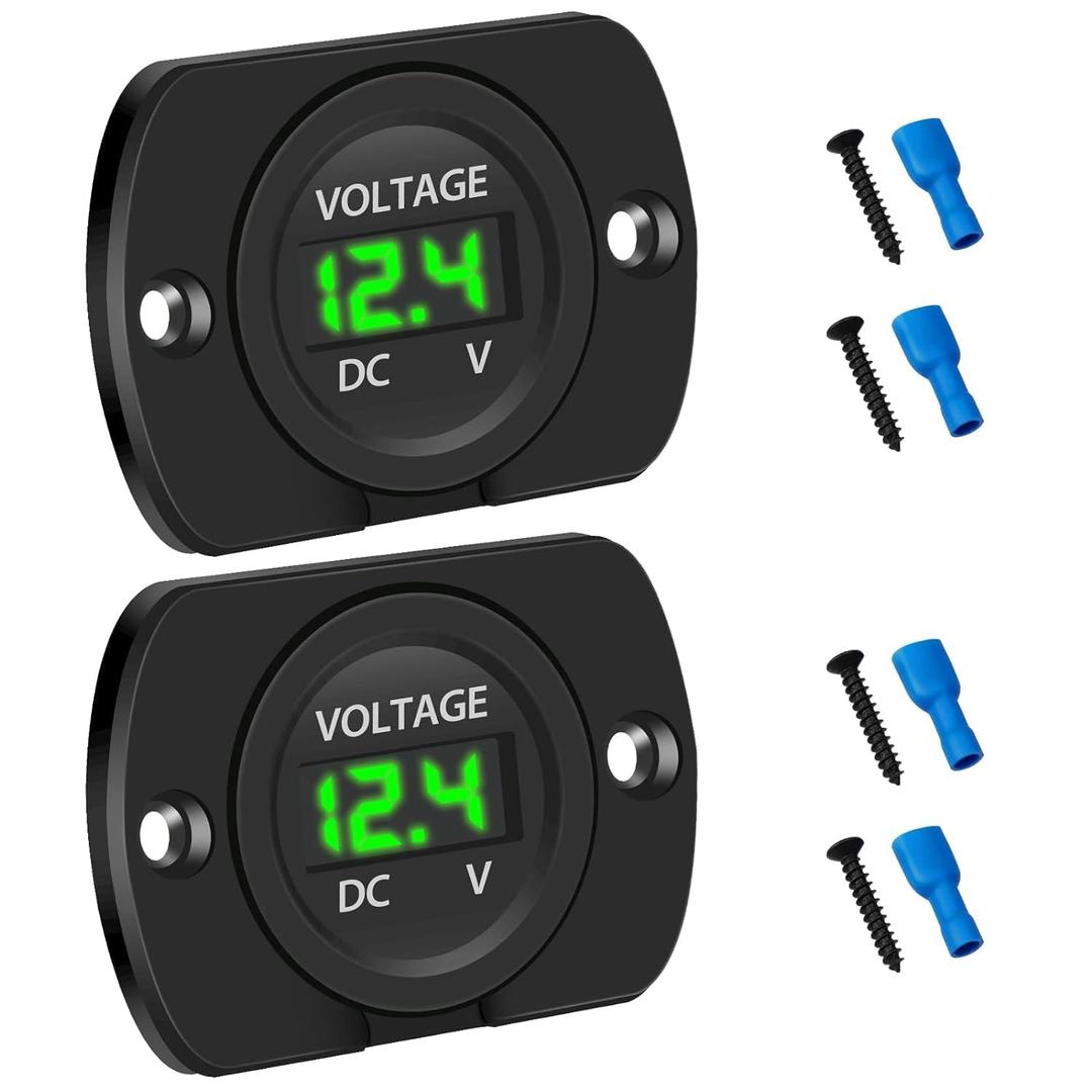 Linkstyle 2 PCS DC Volt Meter 12V, Battery Voltage Gauge 12V, Digital Voltage Meter 12 Volt, Waterproof LED Voltmeter Gauge, Panel Mount Voltmeter for Car Boat Marine Motorcycle Truck RV ATV UTV (Green)