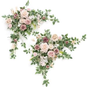 Ling's moment 2PCS Dusty Rose Artificial Floral Swags Wedding Arch Flowers Pink Rose Garland Greenery Centerpieces Arrangements for Sweetheart/Head Table Easel Wall Entryway Board Backdrop Decor