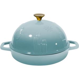 Flavehc Cast Iron Bread Oven With Cloche Lid for Baking - Blue Enameled Dutch Oven With Dome Lid for Sourdough - 5 qt (9.8 Inches)