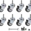 Luomorgo 8 Pcs 1" Caster Wheels Swivel Stem Casters for Small Tiny Shopping Cart Trolley Wheel, No Noise TPE M6 x 15mm Threaded Stem Caster, 141lb/64kg Load Capacity (With wrench)