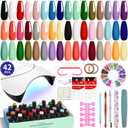 VANREESA 42 Pcs Gel Nail Polish Kit with U V Light 24 Popular Colors Nail Polish Gel Set Nude Red Blue Green Purple Orange All Seasons Nail Set Complete Nail Kit for Beginners Gifts for Women (Classic Basics Collection)