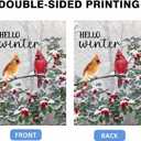 Hello Winter House Flags for Outside, Cardinal Christmas Garden Flag 28x40 Inch Double Sided, Pine Twigs Berry Large Burlap Yard Flag for Outdoor Winter Decorations