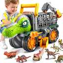 JOVA Vroomix Dinosaur Toy for Toddlers 2 3 4 5+ Year Old, Extra Large Dinosaur Monster Truck with Figures, T-Rex Toy with Launcher and Darts, Crane Arm & Tunnel, Jurassic Toy for Boys Birthday Gift