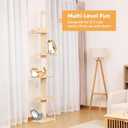 PETEPELA Floor to Ceiling Cat Tree, Cat Tower 5-Tier Height(95-107 Inches) Adjustable, Tall Cat Climbing Tree Featuring with Scratching Post, Cozy Bed,Interactive Ball Toy for Indoor Cats/Kitten Beige