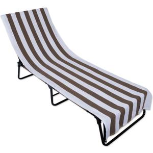 DII Stripe Beach Lounge Chair Towel with Fitted Top Pocket, 26x82, Stone