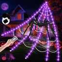 Halloween Decorations Outdoor, Spider Web Lights 250 LED Lighted Spider Web 16.4Ft Giant Halloween Decorations Light up, 8 Lighting Modes Waterproof & Timer for Indoor House Haunted Yard Decor, Purple