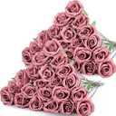 Hotop 40 Pcs Rose Artificial Flowers Bulk with Long Stem,Realistic Silk Fake Roses Bouquet for Home Wedding Centerpieces Party Table Decoration Valentines Gifts(Dusty)