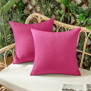 Woaboy Set of 2 Outdoor Waterproof Throw Pillow Covers Hot Pink Decorative Farmhouse Solid Cushion Cases for Patio Tent Balcony Couch Sofa Car 16x16 Inch