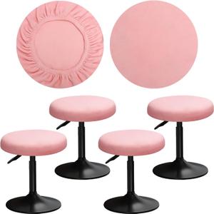 Round Velvet Stool Cover 12-16 inch Bar Stool Seat Covers Round, Wellvery Well Made with Strong Elastic and are Rich Color that Doesn’t Fade, Soft and Comfortable (4, Pink)