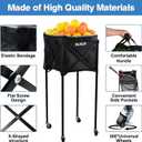 Portable Pickleball & Tennis Ball Hopper with Wheels, Foldable Sports Balls Teaching Cart, Lightweight Softball Caddy, Large Capacity Baseball Basket Carrier for Training