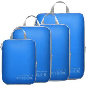 Cambond Compression Packing Cubes for Travel Women - Travel Bags Luggage Organizers Travel Essentials Compression Cubes for Travel Carry on Suitcases (4 Set, 01 Blue)