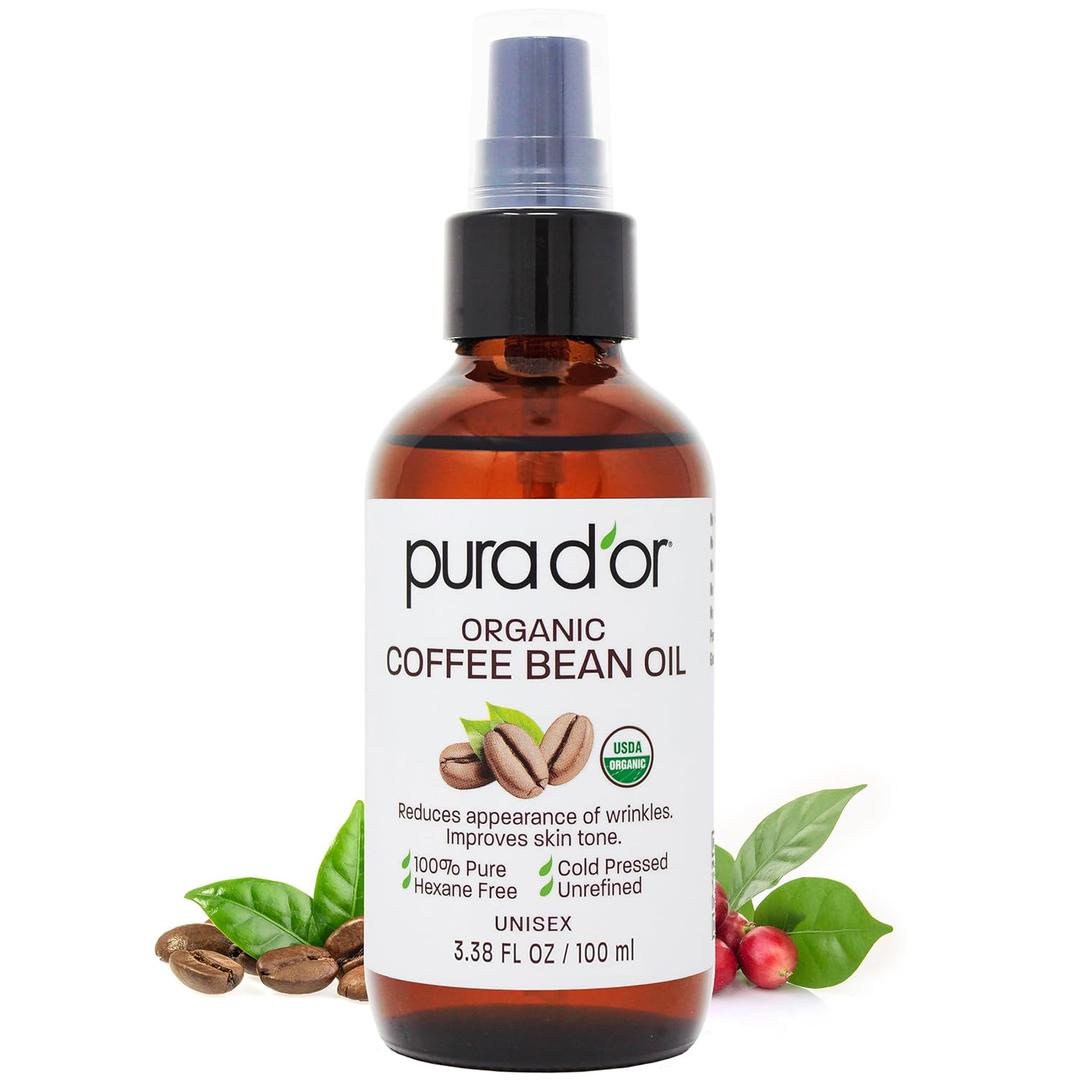 PURA D'OR 3.38 Oz ORGANIC Coffee Bean Oil - 100% Pure USDA Certified Premium Grade Natural Moisturizer, Cold Pressed, Unrefined, Hexane-Free Base Carrier Oil for DIY Skin Care For Men & Women