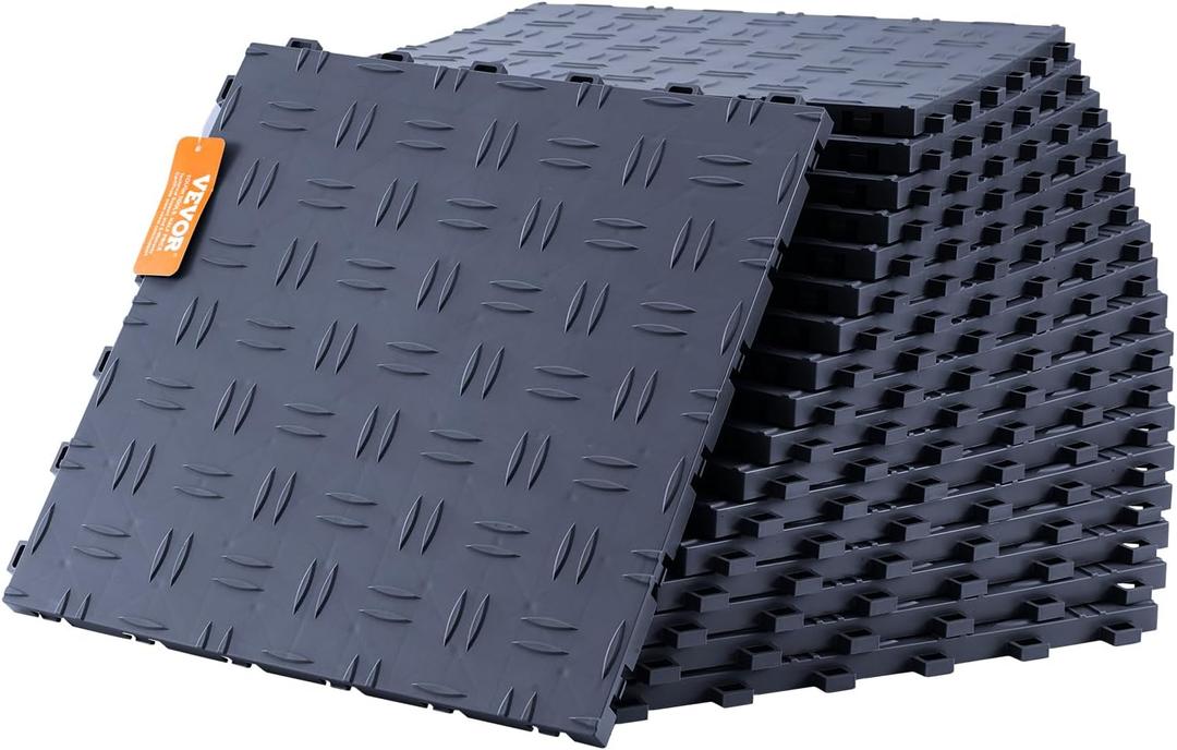 VEVOR Garage Floor Tiles 12 x 12 x 0.53 inch, Interlocking Design Ease of Installation Double-Sided Texture Non-Slip Sturdiness, for Garages, Basements, Repair Shops, Graphite Gray, 50 Pack