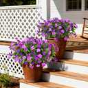 2 x Artificial Impatiens Flowers for Outdoors, 6 Bundles Silk Fake Flowers for Spring Summer Decoration, UV Resistant Faux Plants Plastic Bouquet for Home Planter Porch Patio Yard Decor(Double Purple)