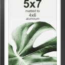 FrameWorks 5"x7" with 4"x6" Mat  Black Deluxe Modern Aluminum Picture Frame with Tempered Glass and Removable Mat
