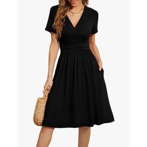 WEACZZY Women's Summer Short Sleeve Casual Dresses V-Neck Floral Party Dress with Pockets.XL