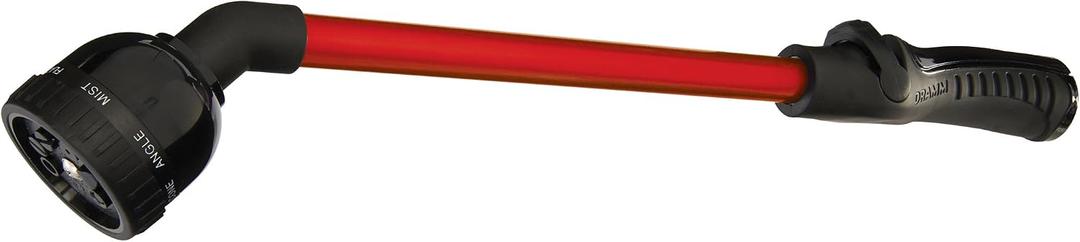 Dramm RainSelect Rain Wand 16 Inch Aluminum Watering Wand with 9-Pattern Adjustable Spray Head & One Touch Thumb Control Valve Garden Hose Wand for Containers, Raised Beds & Hanging Baskets Red