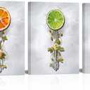 Visual Art Decor Dining Room Wall Art Orange Lemon Fruit Painting Dining Room Wall Decor, Framed Ready to Hang 12x16inchx3Pieces