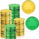 100 PCS St Patricks Day Gold Coins, Shamrock Irish Plastic Lucky Coins for St. Patrick's Day Decorations DIY Crafts Accessories, Saint Patty's Paddys Table Desk Decor Day Party Favors Throws