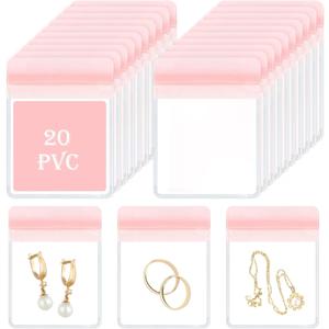HOMEHIVE Travel Jewelry Bags, 20Pcs Clear Travel Jewelry Organizer, Portable Anti Tarnish Jewelry Storage Pouch Bag Gift for Women Girl, 20Pcs Pink Bags