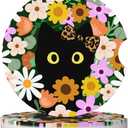 2 x Flower Cute Black Cat Car Coasters for Cup Holders,2 Pack Car Cup Holder Coasters for Car,Ceramic Absorbent Car Coaster with A Finger Notch and Cork Base,Car Interior Accessories for Women Men