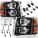 Headlight Assembly Set Compatible with 2007 2008 2009 2010 2011 2012 2013 Chevy Silverado 1500, 07-14 Silverado 2500HD 3500 Headlamp W/Wiring Harness & Bulbs, Black Housing Ambar Reflector