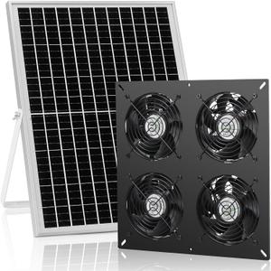 Solar 4 Fan Kit, 25W Solar Panel Powered Exhaust Fan for Outdoor Chicken Coop Greenhouse & Shed, Intake or Exhaust Air for Cooling, IP67 Waterproof,15FT Cord(Fan only Work Well in Full Sun)