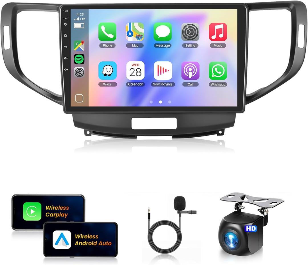 [4G+64G] Car Stereo for Acura TSX 09-14/ Honda Spirior 09-13/Honda Accord 08-12Android Wireless CarPlay Android Auto,9" IPS Car Stereo Bluetooth5.0,GPS,WiFi,SWC,59UI,32EQ AI DSP+Backup Camera