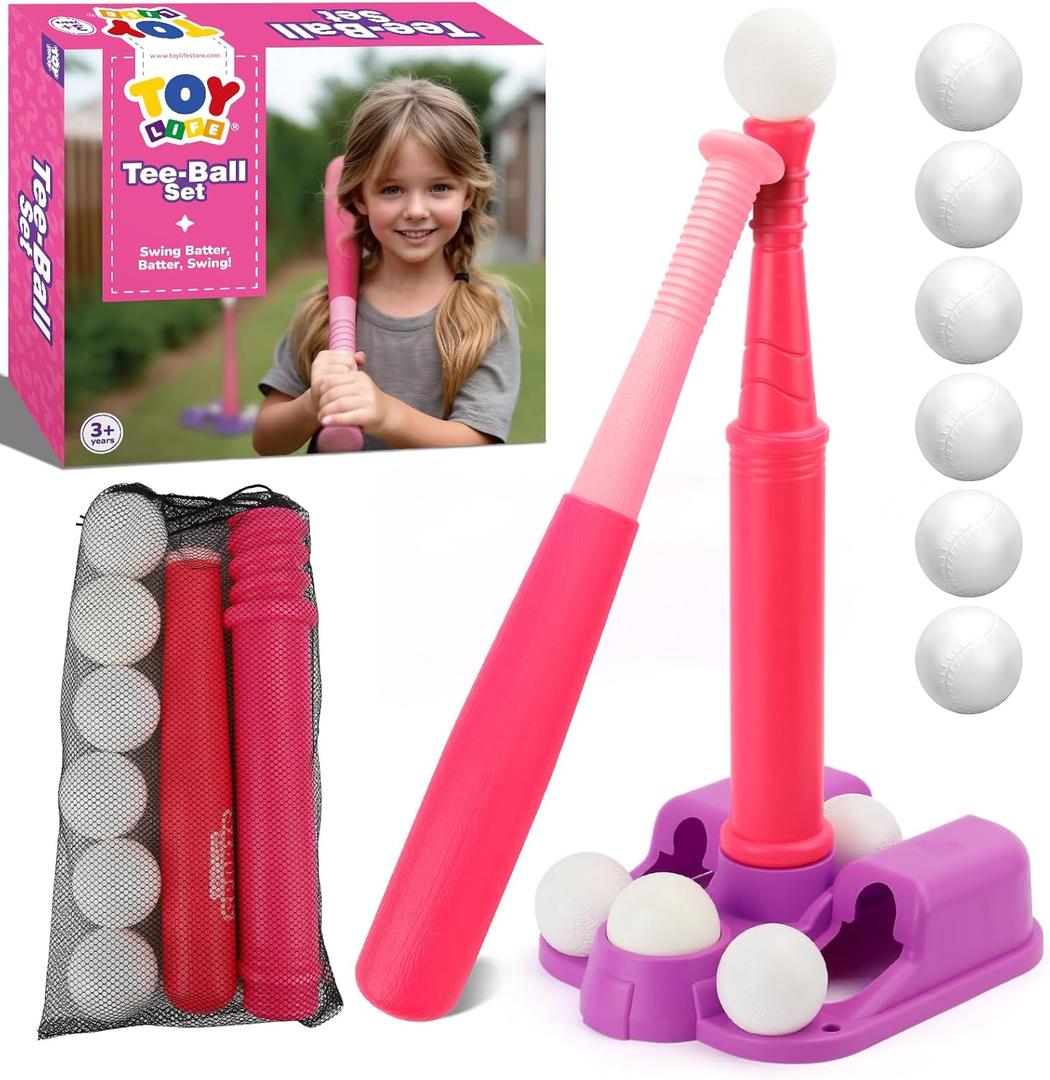 TOY Life T Ball Set for Kids 3-5 5-8, Toddler Baseball Set for Girls, T Ball Stand Sets, Tball Bating Tee Outdoor Indoor Toys for Toddler Girls