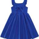 Vieille Girls Summer Dress Kids Tie Back Ruffle Sundress Casual Sleeveless Dresses 3-8 Years (Blue)